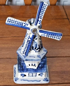 Mulino a vento Delph Holland dipinto a mano blu e bianco con vele mobili firmato vintage - Foto 1 di 6