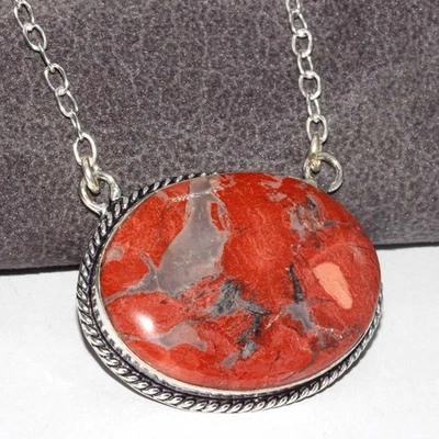 Excepcional collar de jaspe rojo enchapado en plata 925 talla 18" GW Foto 1 de 3