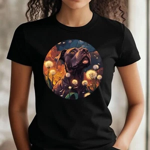 T-Shirt Frauen Pitbull mit Löwenzahn Motiv Baumwolle Größe XS bis 3XL - Picture 1 of 1