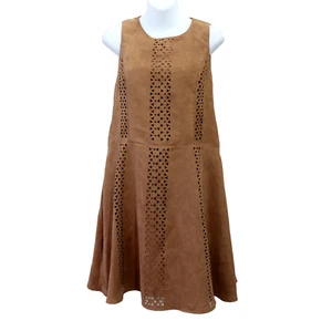 Mossimo Laser Cut Wildlederimitat ärmellos Fit & Flare Kleid braun Gr. L NEU - Bild 1 von 5
