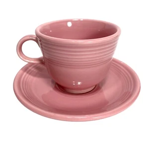 Fiesta Tea Cup and Saucer Rose Pink Post 86 Homer Laughlin Retired 2005 - Picture 1 of 7