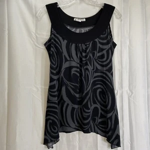 Claudia Richard Damen M Tank Top Tunika Bluse Pull On Stretch schwarz grau Swirl - Bild 1 von 5