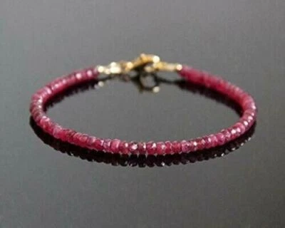 925 Sterling Silver Natural Red Ruby Beads Bracelet 8 inches    A-01 - Image 1 of 4