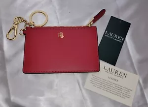 Portachiavi/borsa Ralph Lauren nuovo con etichetta rosso portamonete/carte pelle liscia 5"x3,5" - Foto 1 di 5