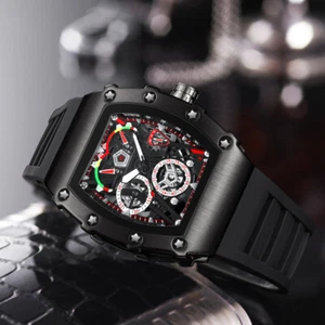 Orologio Uomo Trasparente Tonneau Orologio Meccanico Quarzo Orologio Scheletro - Foto 1 di 9