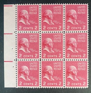 US Stamps Scott 806 2c block of 9 of 1938 Pres Issue: John Adams M/NH Fresh - Picture 1 of 3