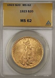 1923 $20 Dollar St. Gaudens Double Eagle Gold Coin ANACS MS-62 BP