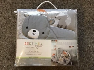 Bedtime Originals Acorn 3-Piece Crib Bedding Set - Gray Grey Animals, Neutral - Picture 1 of 7