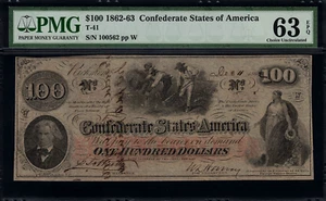 T-41 PF-25 $100 1862 Confederate Currency CSA - Civil War - Graded PMG 63 EPQ - Picture 1 of 3