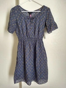 NWT Romantic Blue Floral Dress with Tie Neck Bow and Ruffle Sleeves (XS) - Picture 1 of 10