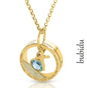 Collana battesimo anello incisione placcata oro catenina nome croce pendente pietra nascita oro - Foto 1 di 5