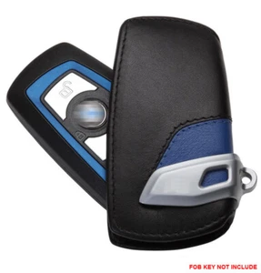 Blue Leather Remote FOB Key Cover Keyless Bag Fit for BMW 1 3 4 5 6 X1 Series - Picture 1 of 4