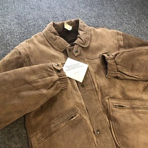Chaqueta pequeña vintage Eddie Bauer para hombre de cuero marrón bombardero cremallera plumón de ganso aviador - Imagen 1 de 11