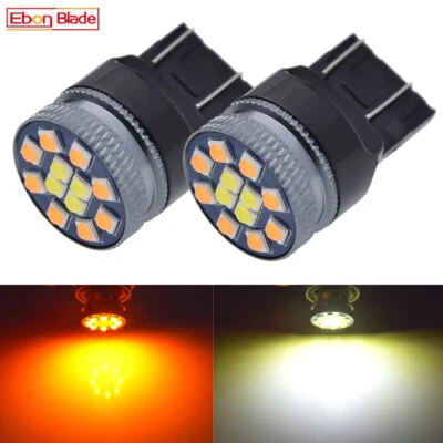 White/Amber 7443 LED DRL Switchback Turn Signal Parking Light Bulbs Dual Color Foto 1 de 4