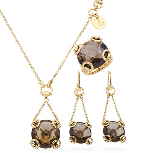 Gucci Set Collana Orecchini e Anello Oro Giallo 18k Horsebit Quarzo Fumè