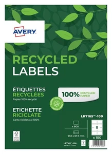 Avery Laser Recycled Address Label 99.1X67.7Mm 8 Per A4 Sheet White Pack 800 Lab - Afbeelding 1 van 3