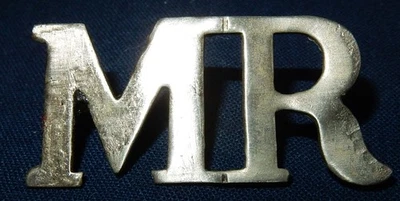 ANTIGUA INSIGNIA DE CARRIL TÍTULO DE HOMBRO DE FERROCARRIL MR MIDLAND DEL SIGLO XIX GRANDE 2 OREJETAS Foto 1 de 2