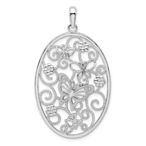 Sterling Silver Polished Oval Butterflies Pendant Gift for Mother - Picture 1 of 3