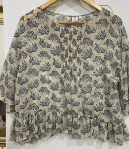 Anna Sui X Uniqlo Size XS Art Print Chiffon Semi Sheer Boxy Fit Blouse Floaty - Picture 1 of 15