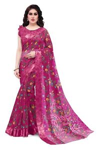 Pink Floral Printed Bollywood Sari Party Wear Indian Ethnic Designer Saree
