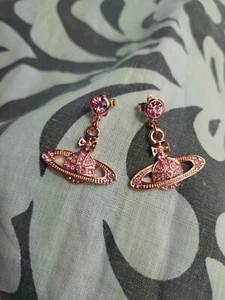 Vivienne Westwood Rose Gold Toned Pink Crystal Orb Drop Dangle Earrings - Picture 1 of 6