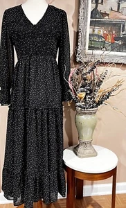 Maxi abito nero a pois Topshop a pois manica lunga a strati taglia 8US - Foto 1 di 10