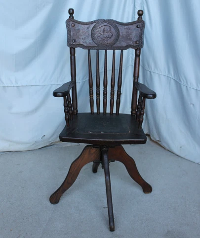 Antique Oak Youth Child’s desk Chair - carved Newfoundland dog in the back Cover