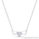 3 Heart Charm Cz Crystal Pave Solid 925 Sterling Silver Pendant And Chain Necklace