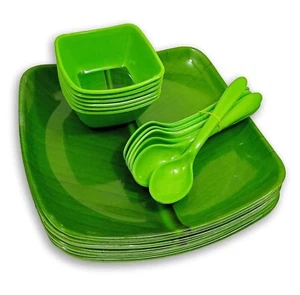 18 Piece Melamine Dinner Set 6 Full Plates, 6 Bowls and 6 Spoons for Dinning - Picture 1 of 4