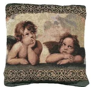 Pillow Of Two Angels By Raphael Winged Cherubs Looking Up Tapestry 15” x 15” - Picture 1 of 12