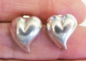 VTG Sterling Silver 925 Puffy Curved Bent Heart Post Stud Earrings 5/8" 4.68g - Picture 1 of 5