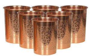 100% Pure Copper Water Drinking Glass Ayurvedic Health Benefits Set Of 6
