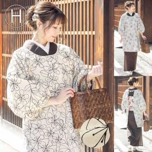 Japanese Kappogi Apron Beige Floral Cotton with Pockets Made in Japan NEW - Picture 1 of 9