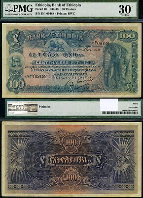 FR. 10 100 Thalers 1932-33 Ethiopia Pinholes PMG VF30 Cover