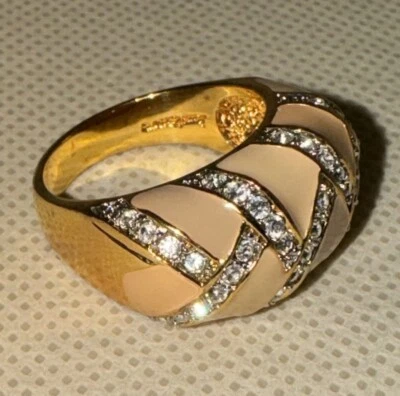 Anillo JOAN RIVERS Esmalte Grueso Estrás Dorado Tostado Beige Talla 9 Tono Dorado Foto 1 de 4
