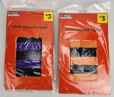 PMG Halloween Par de Medias Niños Rayas Púrpura/Negro, Naranja/Negro Nuevo con Etiquetas Foto 1 de 2