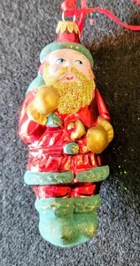 Vintage! German Hand Blown Glass Santa w/Toy Sack Ornament 5" x 2" Red Green - Picture 1 of 2