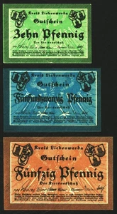 Bad Liebenwerda. 10, 25, 50 Pfennig o. D. (1920). 50 Pf. - Wz. Tropfen - Picture 1 of 2