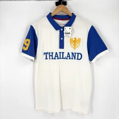 Camisa polo Giordano Tailândia tamanho grande branca azul masculina preppy grande logotipo #9 - Imagem 1 de 4