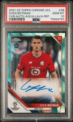 2021-22 Topps Chrome UCL#CA-SB Sven Botman Auto Aqua Lava RC PSA 10 Rookie Lille - Image 1 of 2