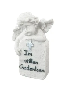 Grabschmuck "Engel und Stein mit Inschrift" 10cm - Trauerengel - Grabdeko - Bild 1 von 2