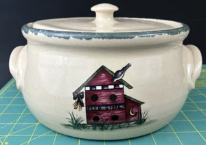 Home & Garden Party Birdhouse Bean Pot with Handles with Lid Stoneware - Picture 1 of 10