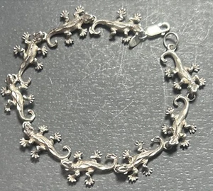 "Bracciale Maglia Figurale Geco Argento Sterling Vintage .925 8"" - Foto 1 di 5