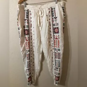 Pete & Greta Johnny Was Womens Keir Embroidered Pants Natural White - Size XL - Picture 1 of 7