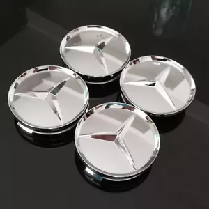 Mercedes 75mm Chrom Felgen Rad Kappen Zier Blenden Naben Deckel Reifen Abdeckung - Bild 1 von 3