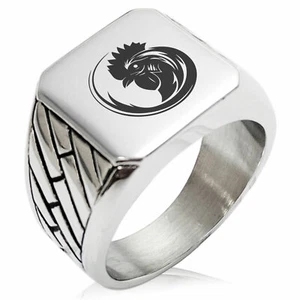Stainless Steel Tribal Rooster Symbol Large Square Biker Style Signet Ring - Picture 1 of 3