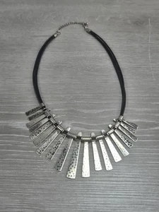 Retired Silpada NOD TO MOD Hammered Sterling Paddle Bib Leather Necklace N3228 - Picture 1 of 3