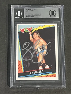 LEX LUGER 1992 TOPPS UK WCW SIGNED AUTOGRAPHED CARD BECKETT BAS AUTHENTIC - Image 1 of 2
