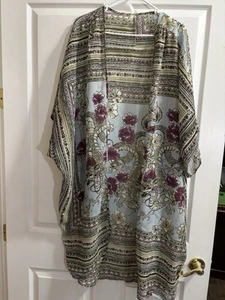 LIVE 4 TRUTH Cardigan Kimono Open Front Multicolor Sz 3x Women's Floral Sheer - Picture 1 of 4
