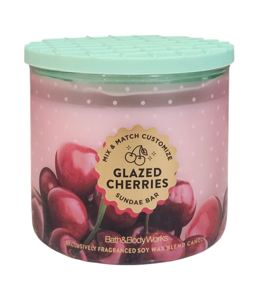 NUEVO Bath & Body Works Cerezas Esmaltadas Tapa 3 Mechas Vela 25-45 horas de combustión 14,5 OZ Foto 1 de 1